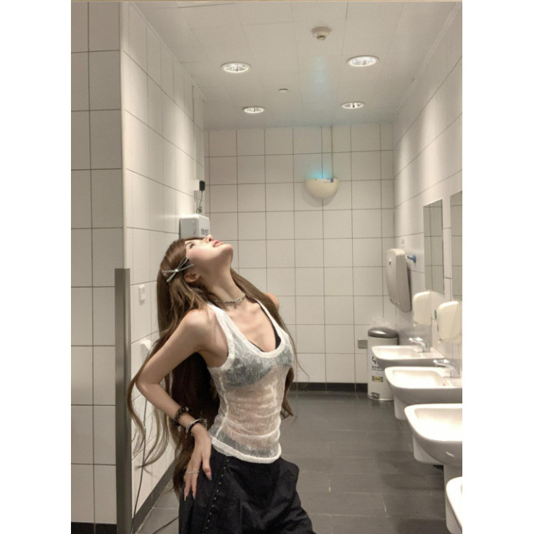 Milyfashion Hơi Trong Suốt Ren Sling Gợi Cảm Slim-fit Ôm Hơn Nhìn Mỏng Ngắn Quần Áo Nữ