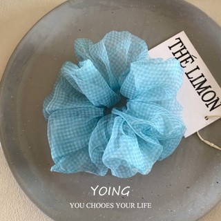 Yoing / Phong Cách Hàn Quốc Màu Xanh Kẻ Sọc Chấm Bi Organza Tóc Nhẫn Scrunchy