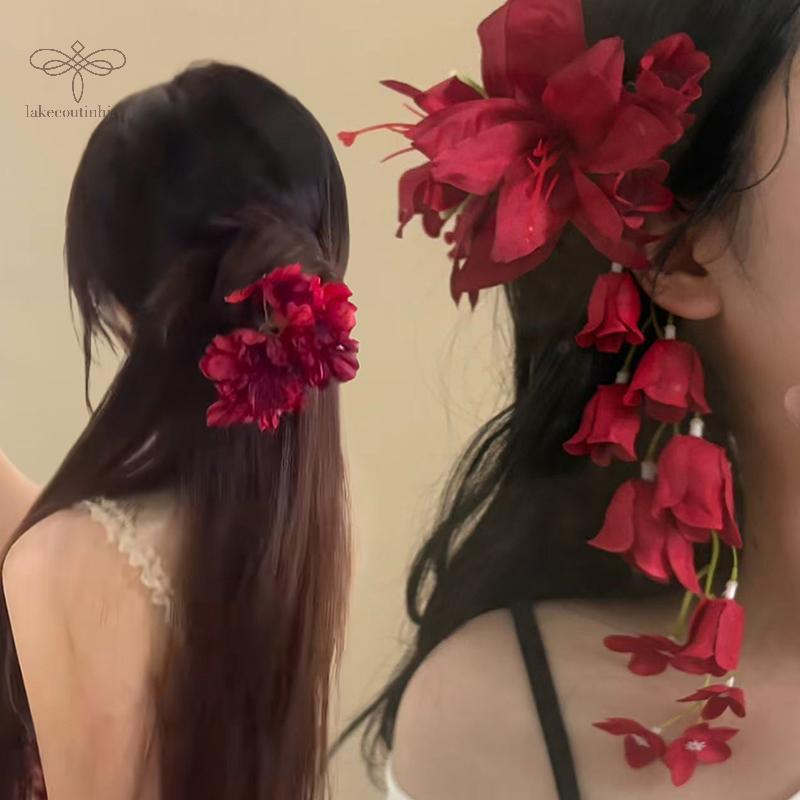 Lu Đỏ Lily Of The Valley Lily sels Kẹp Tóc Cánh Hoa Mỏ Vịt Hairgrip Mô Phỏng Hoa Bé Gái Nữ Mũ Đội Đầu Phụ Kiện tinhj