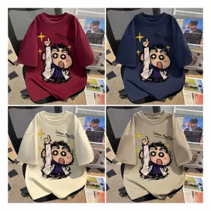 Áo phông unisex tay lỡ cotton su mềm mại với hình ảnh chú bé Shinn chỉ tay hót