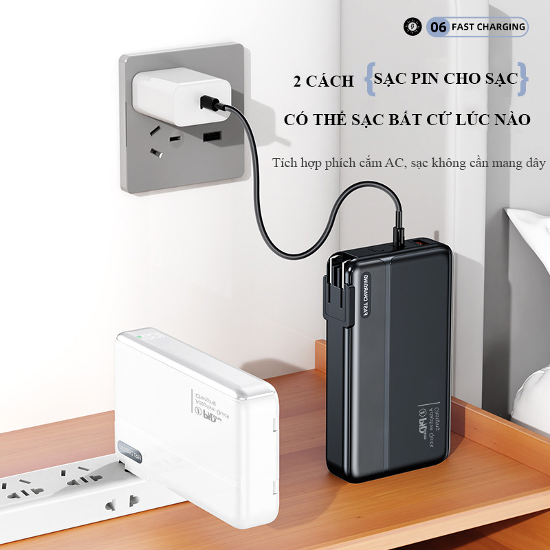 Sạc Dự Phòng 30000mAh Sạc Nhanh 22.5W/PD20 Tích Hợp 2 Dây Sạc Nhanh Đầu Cắm AC Màn Hình hiện thị pin