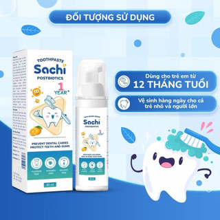 Kem Đánh Răng Tạo Bọt Cho Bé Sachi Postbiotics 80ml – Hương Dâu & Cam, Ngừa Sâu Răng Hiệu Quả
