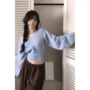 Áo Len Off-The-Shoulder Ngắn Phong Cách Hàn Quốc Cho Thu Đông, Sang Trọng và Thời Thượng