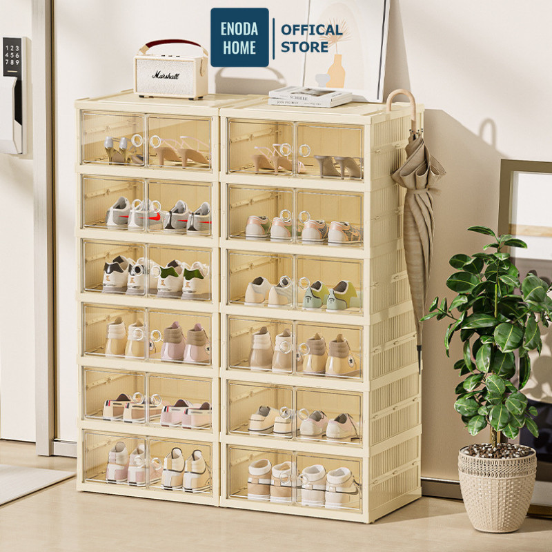 Tủ Đựng Giày Gấp Gọn ENODA HOME, Hộp Đựng Giày Thông Minh 3-9 Tầng, Tủ Kệ Đựng Giày Dép Trong Suốt HG011