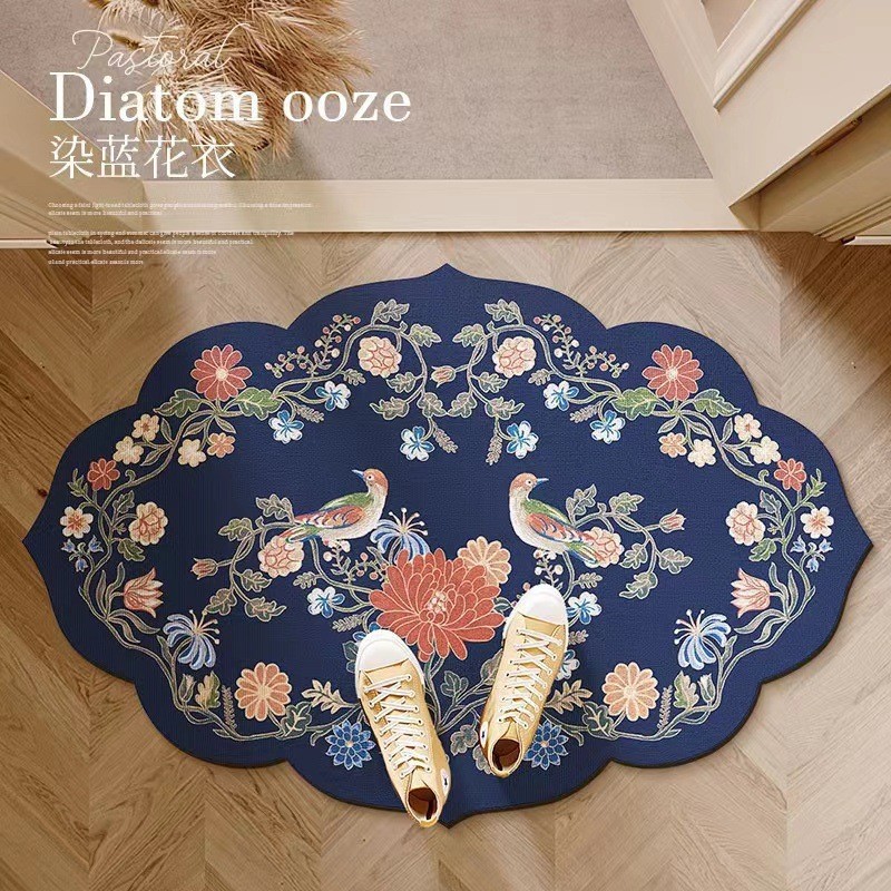 Trung Quốc Phong Cách Retro Thảm Sàn Diatom Bùn Đệm Mềm Hộ Gia Đình Phòng Tắm Cửa Hút Nước Nhanh Khô Sàn Thảm