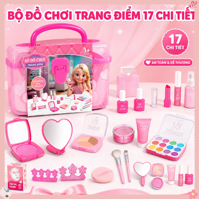 Bộ đồ Chơi Mô Phỏng Trang điểm An Toàn – Mỹ Phẩm Giả Không Màu, Không độc Hại, Giúp Bé Thỏa Sức Sáng Tạo, Kèm Túi Xách