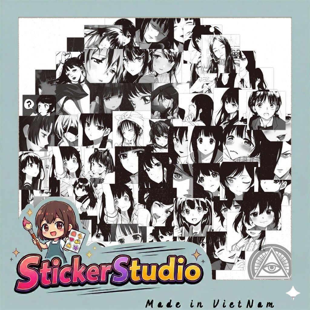 Set 60 Hình Dán Sticker Nhân Vật Nữ Anime Manga Đen Trắng Chống Thấm Nước Trang Trí Mũ Nón Bảo Hiểm, Laptop, Vali, Sổ