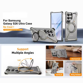 Hình chữ Z cho Samsung Galaxy S26 Ultra Z Fold 7 6 5 S25 S24 Ốp điện thoại Vỏ bảo vệ kim loại không khung 360°Xoay từ tính Vỏ chống sốc
