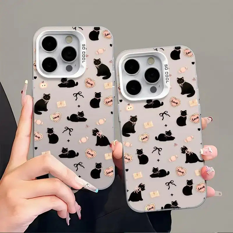 Ốp lưng chống sốc mèo đen dễ thương thiết kế phong cách nữ tính độc đáo Bảo Vệ Camera Cấp iPhone 17/16/15/14/13/12/11 Ma
