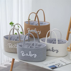Chữ Phong Cách Dây Cotton Dệt Mẹ Giỏ Bé Có Thể Tháo Rời Bên Trong Khô Ướt Giỏ Tách Giỏ Đựng Đồ Di Động Giỏ Đựng Đồ