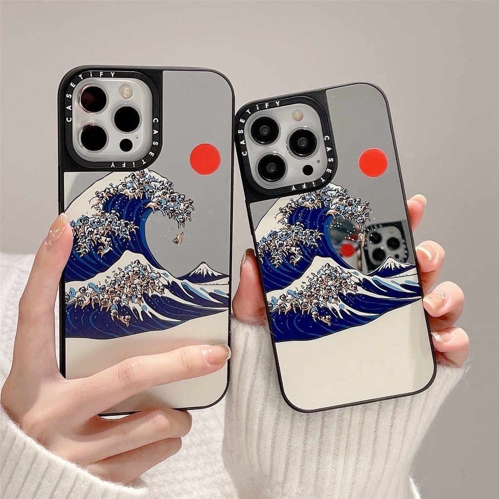 CASET Gương Từ Tính Ngộ nghĩnh Chó Nhật Bản Làn Sóng Vĩ Đại Của Kanagawa Ukiyo-e Art Vỏ Cứng Tương Thích Cho iPhone 17 Pro Max Air Plus 16 / 15 / 14 / 13 / 12 / 11