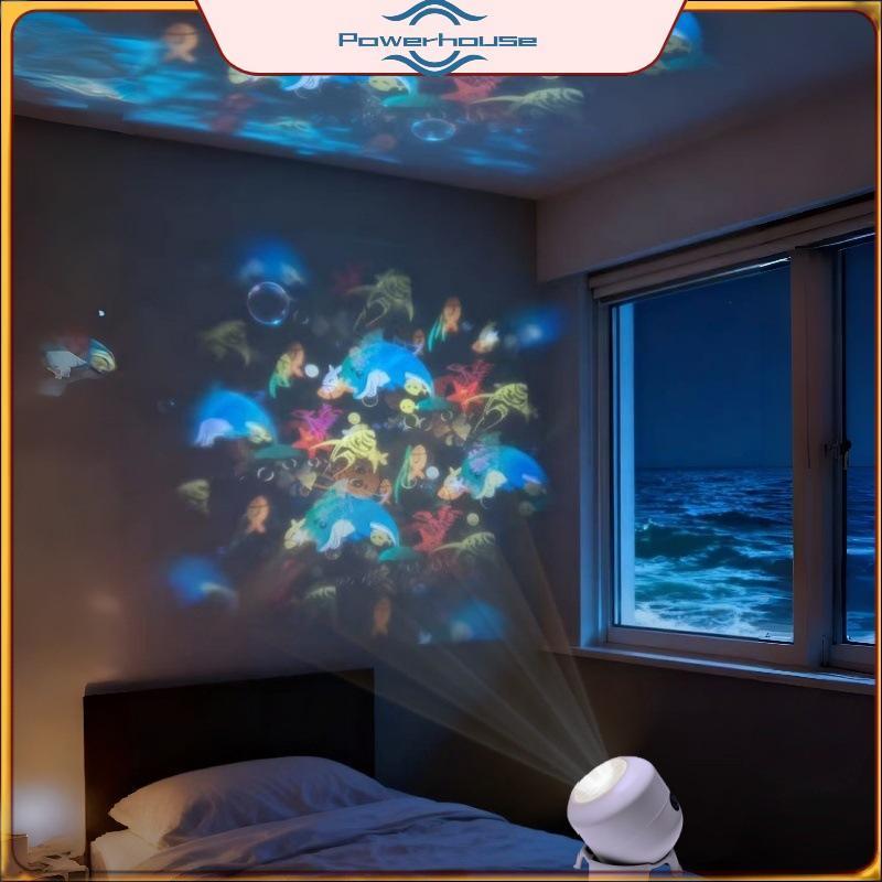 POWER USB LED Máy chiếu đại dương Đèn ngủ xoay 360 độ Chiếu sáng năng động để thư giãn trang trí phòng ngủ.