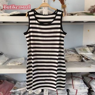 Phụ Nữ Modal Đầm Sọc Thanh Lịch 2026 Không Tay Giảm Béo Bodycon Midi Thoáng Khí Mềm Mại Gợi Cảm Đen