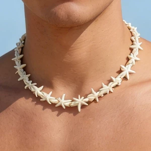 Unisex Đi Biển Kỳ Nghỉ Choker - Sao Biển Vỏ Dừa Đính Hạt - Trắng K Acrylic - 41-50cm Có Thể Điều Chỉnh - Phong Cách Duyên Hải Mùa Hè