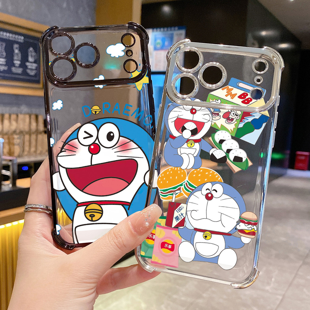 Tương thích với iPhone 17 16 15 Pro Max 14 Plus 13 12 11 XR XS Doremon Vỏ mạ trong suốt Vỏ chống rơi