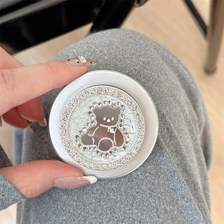 Sliver Bear Kim Loại Kim Cương Tròn Từ Tính Giá Đỡ Điện Thoại Cho IPhone 17 16 15 14 13 12 Pro Max 14 Plus Có Thể Gập Lại Vòng Tay Co Giãn Để Bàn Đứng P4