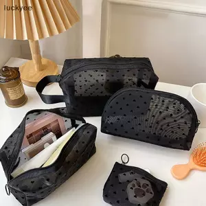 Luckyew Tình Yêu In Lưới Túi Đựng Mỹ Phẩm Di Động Vệ Sinh Tổ Chức Túi Trang Điểm Đa Năng Trong Suốt Nữ Lipsti Túi Bảo Quản TQ