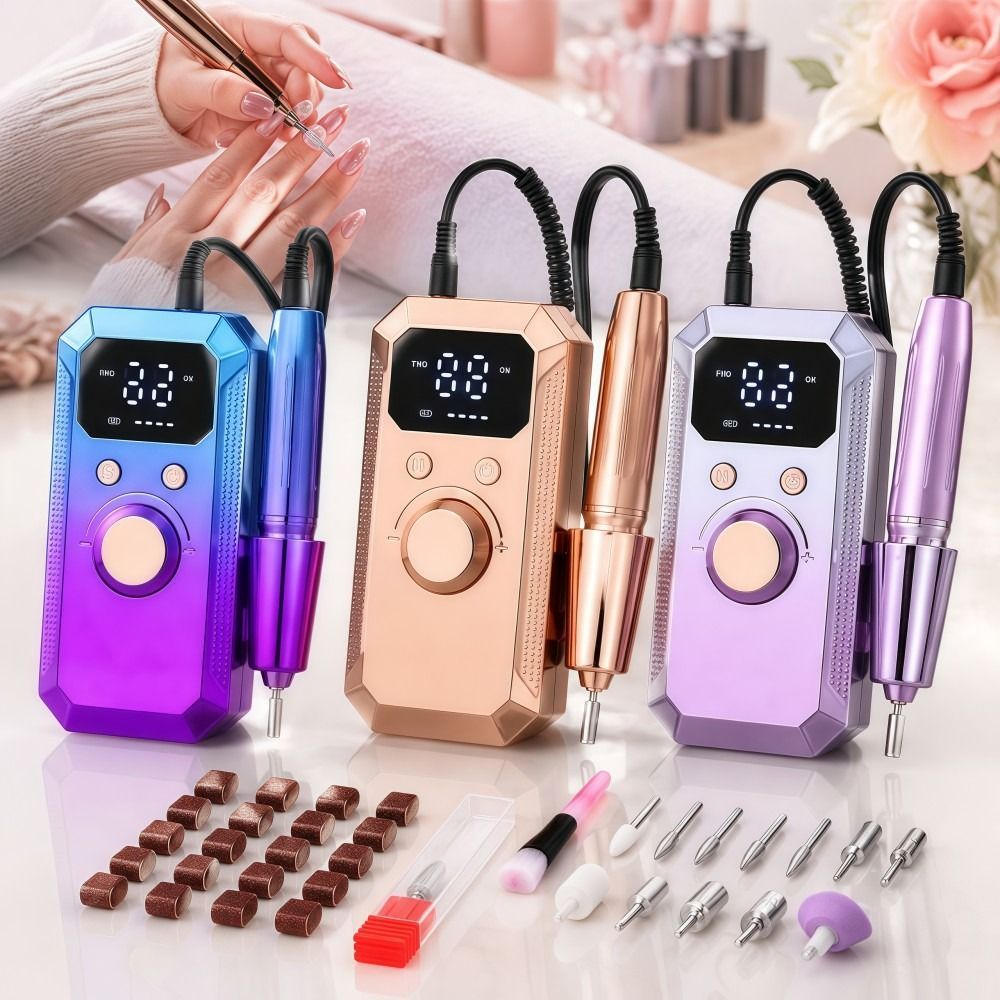Máy mài/đánh bóng móng tay điện 32 tốc độ sạc lại, màn hình LED, dụng cụ làm móng đa chức năng HOBBYIN