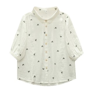 [Sẵn Sàng] Áo Sơ Mi Nữ 100% Sợi Cotton Cao Cấp Mùa Hè Mới Áo Sơ Mi Ngắn Tay In Hình Áo Sơ Mi Rời Cardigan