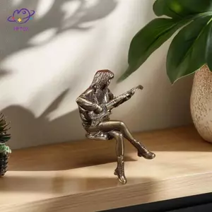 HFTOY Retro Thanh Nữ Guitarist Búp Bê Hình Tượng Đồng Vintage Tượng Mẫu Mini Thủ Công Hình Để Bàn Trang Trí Văn Phòng Trang Trí Nhà Cửa ~