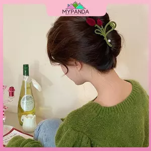 MYPANDA Retro Nhung Đỏ Tulip Kẹp Tóc Ngọt Ngào Ngọc Trai Nữ Tính Thiết Kế Kẹp Tóc Nhung Tulip Tóc Kim Loại Thanh Lịch Kẹp Cá Mập Phụ Kiện Tóc.