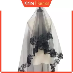 KIN Một Lớp Nữ Cô Gái Đen Mantilla Đám Cưới Viền Ren Hoa Cho