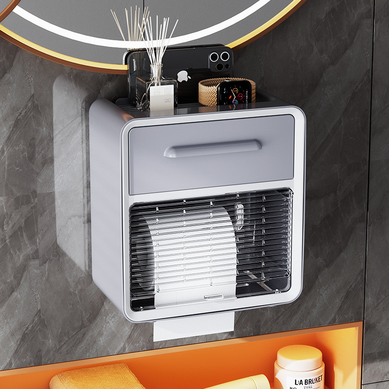 Hộp đựng khăn giấy vệ sinh treo tường chống thấm nước, không đục lỗ, dùng cho cuộn giấy TQJM