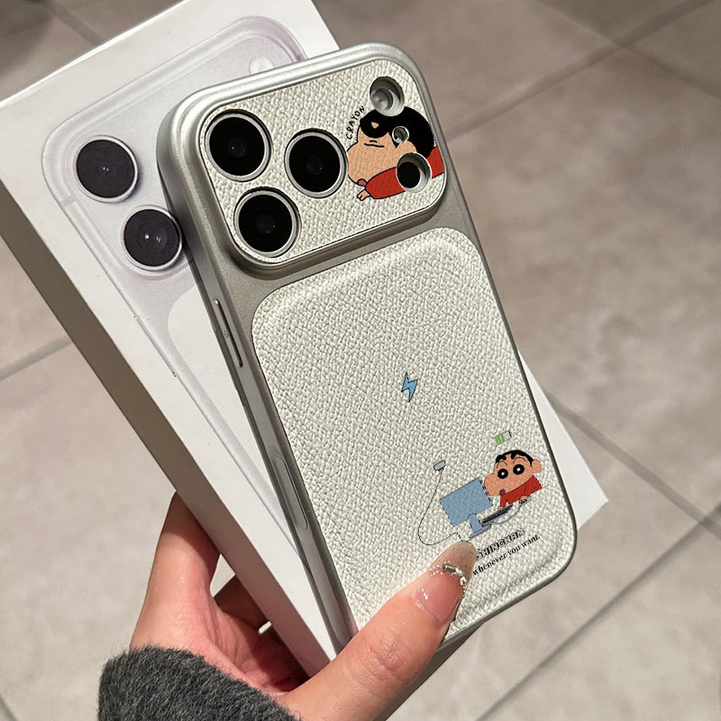 Ốp lưng iPhone văn phòng Crayon Shin-Chan Bao da mềm cao cấp đựng máy ảnh - iP 11/12/13/14/15/16/17/Plus/Air/Pro/Max