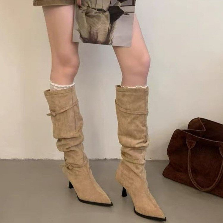 Thời Trang Mùa Đông Stiletto Gót Mũi Nhọn Giày Bốt Thời Trang Cao Cấp PU Niche Màu Trơn Nữ Chống Trơn Trượt Chống Mài Mòn Thường Ngày St