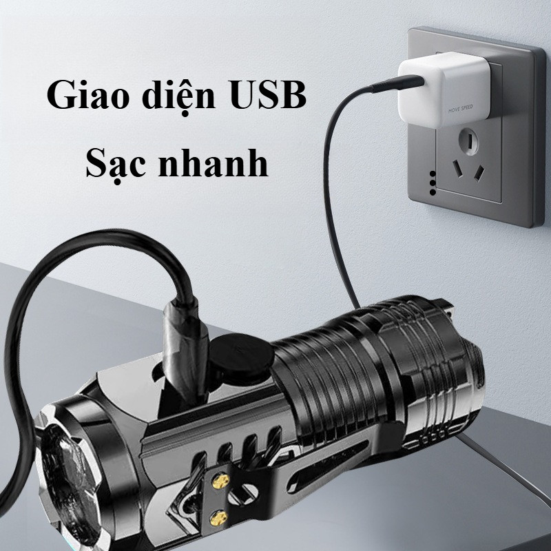Đèn Pin Mini 3 Mắt Siêu Sáng - Chống Nước IPX7, Sạc USB Type-C, Gắn Mũ & Có Móc Gài Tiện Lợi