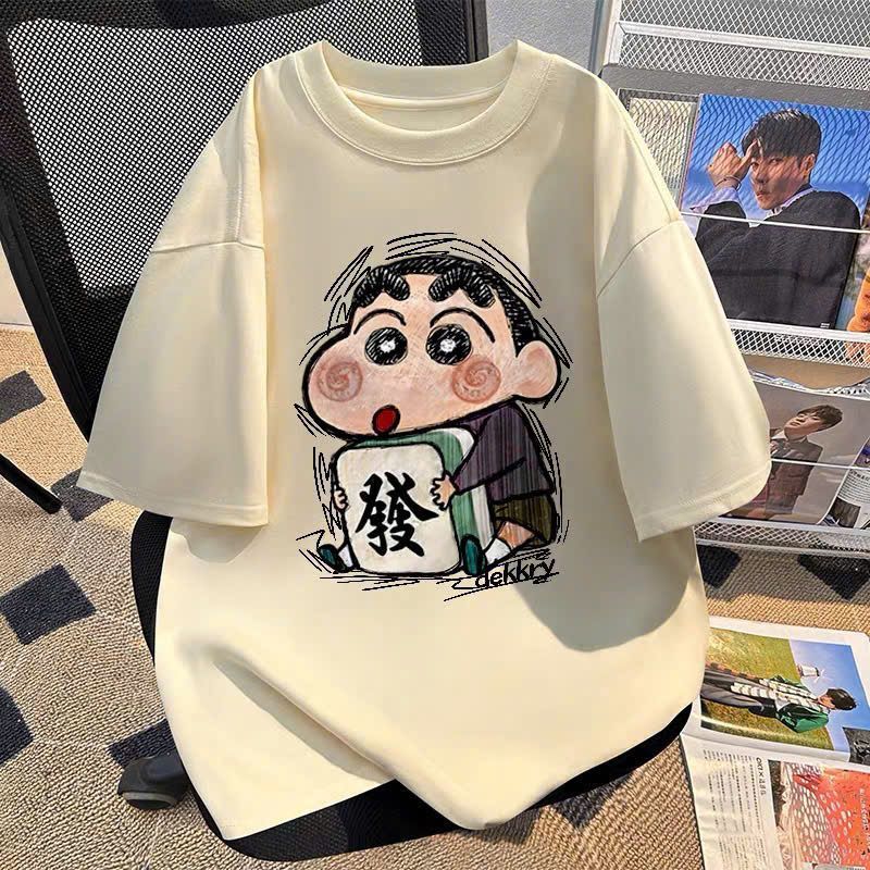 Áo phông unisex tay lỡ chất cotton su thoáng mát-hình chú bé shinn dễ thương