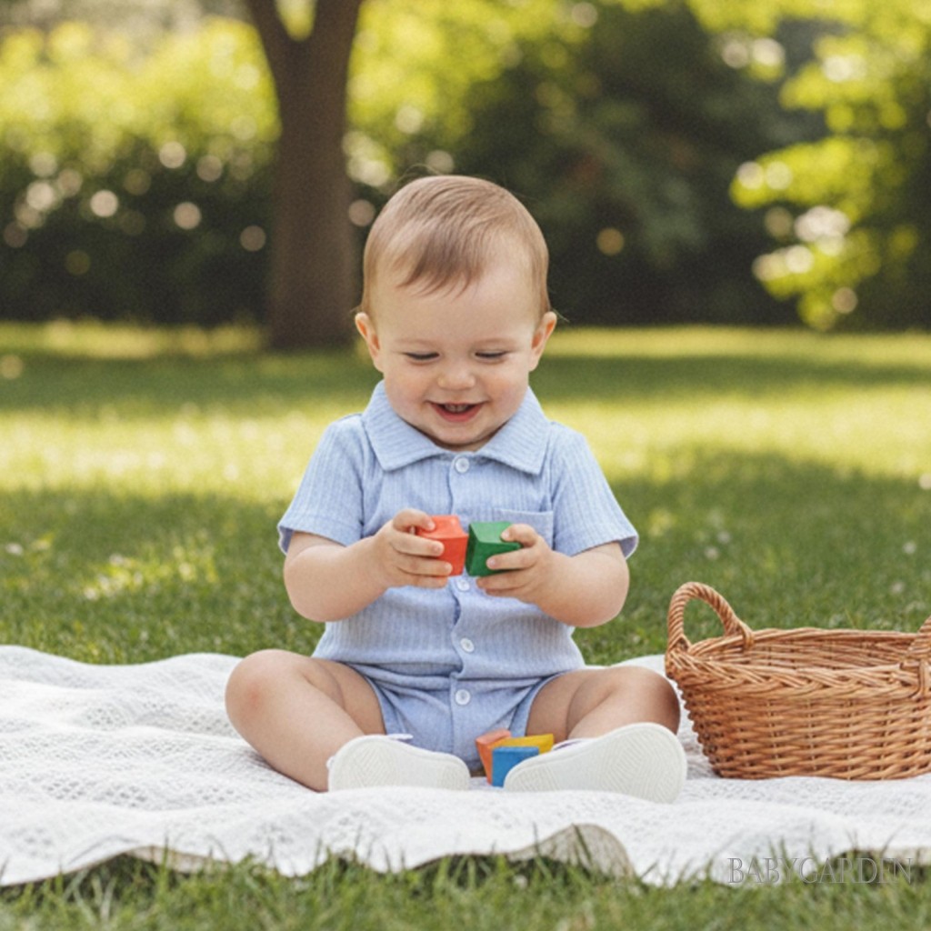 Áo liền quần mùa hè cho bé trai Áo liền quần sọc họa tiết màu trơn Nút xuống áo liền quần ngắn tay