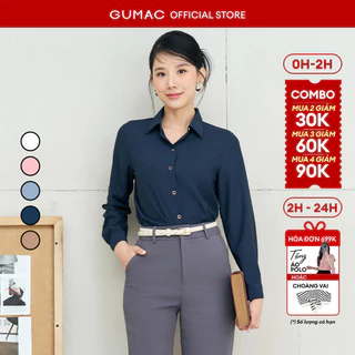 Áo sơ mi nữ GUMAC basic cơ bản tay dài lụa mango mềm mát công sở thanh lịch  BAE00001