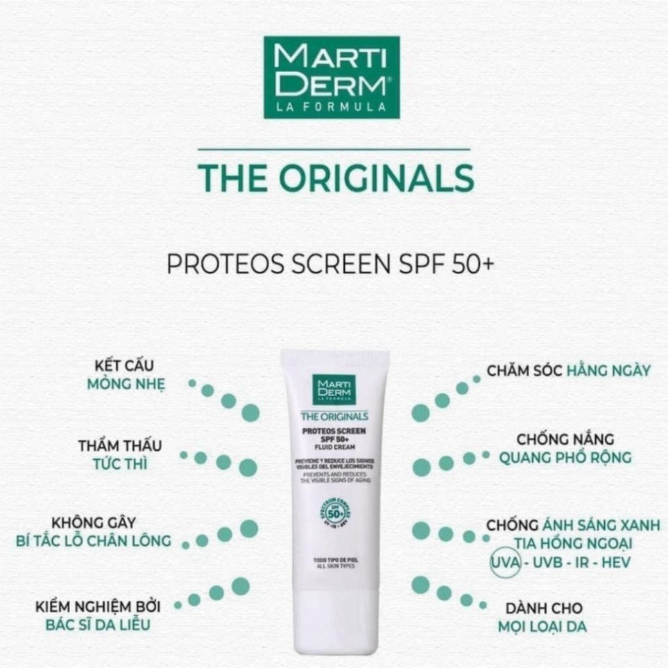 Kem Chống Nắng MartiDerm Proteos Screen SPF50+ 40ml - Bảo Vệ Phổ Rộng, Chống Ánh Sáng Xanh, Chống Lão Hóa