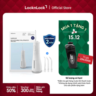 Máy tăm nước LocknLock Rechargeable oral irrigator 250ml - Màu trắng 4 đầu tăm đi kèm, 4 chế độ ENR154WHT