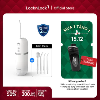 Máy tăm nước Lock&Lock portable oral irrigator 190ml 4 chế độ 3 loại đầu tăm pin sạc cổng type C màu trắng ENR146WHT