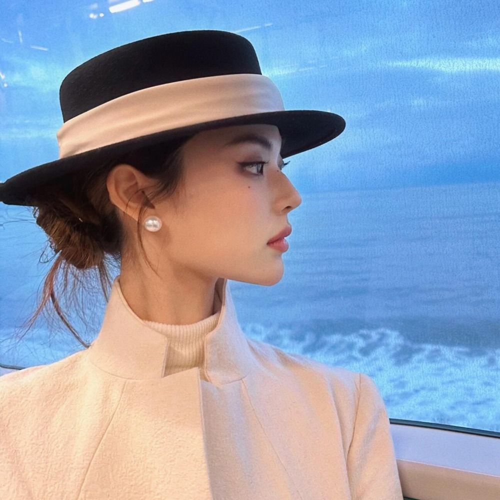 Mũ BRARAA Top dành cho nữ, Mũ nỉ phẳng thanh lịch trang trọng, Thời trang ấm áp cổ điển Mũ Fedoras Lễ hội đám cưới