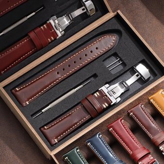 20 / 22 / 24mm Hộp Quà Tặng Vỏ Cordovan Chính Hãng Yên Da Đồng Hồ Dành Cho Nam Nữ Phát Hành Nhanh Sáng Bóng Chống Thấm Nước Da Bò Dây Đeo Tay Dây Đeo Bướm Khóa