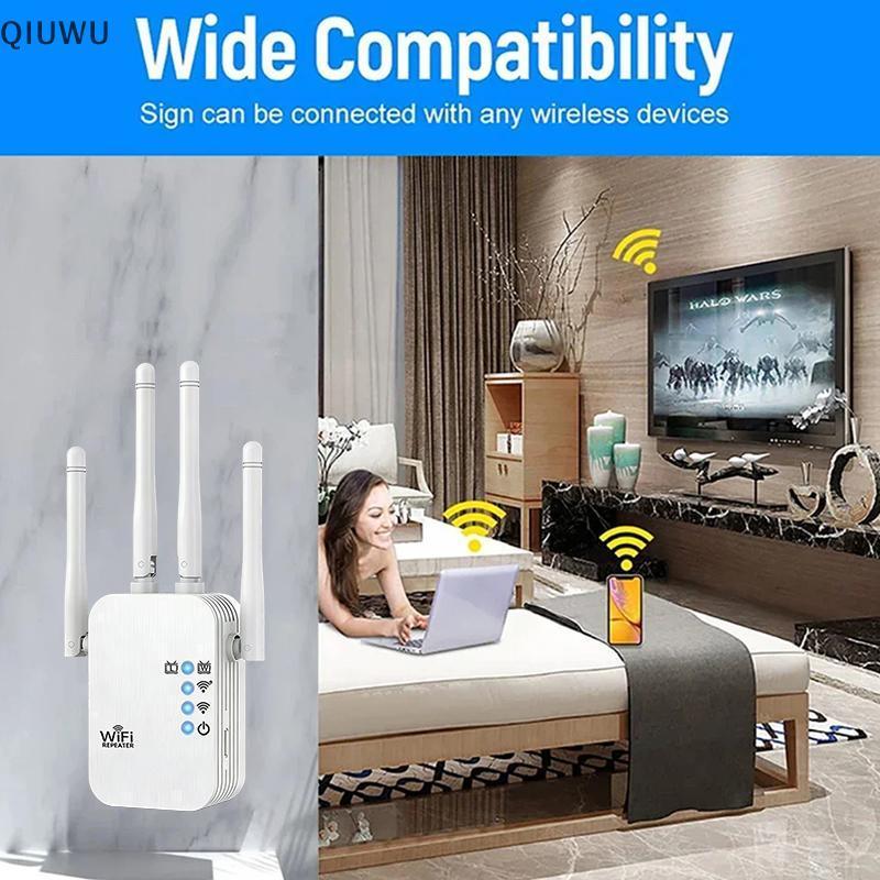 Bộ lặp tín hiệu WiFi QIUWU Bộ khuếch đại mở rộng phạm vi có dây Tăng cường tín hiệu yếu để phát trực tuyến phòng ngủ.
