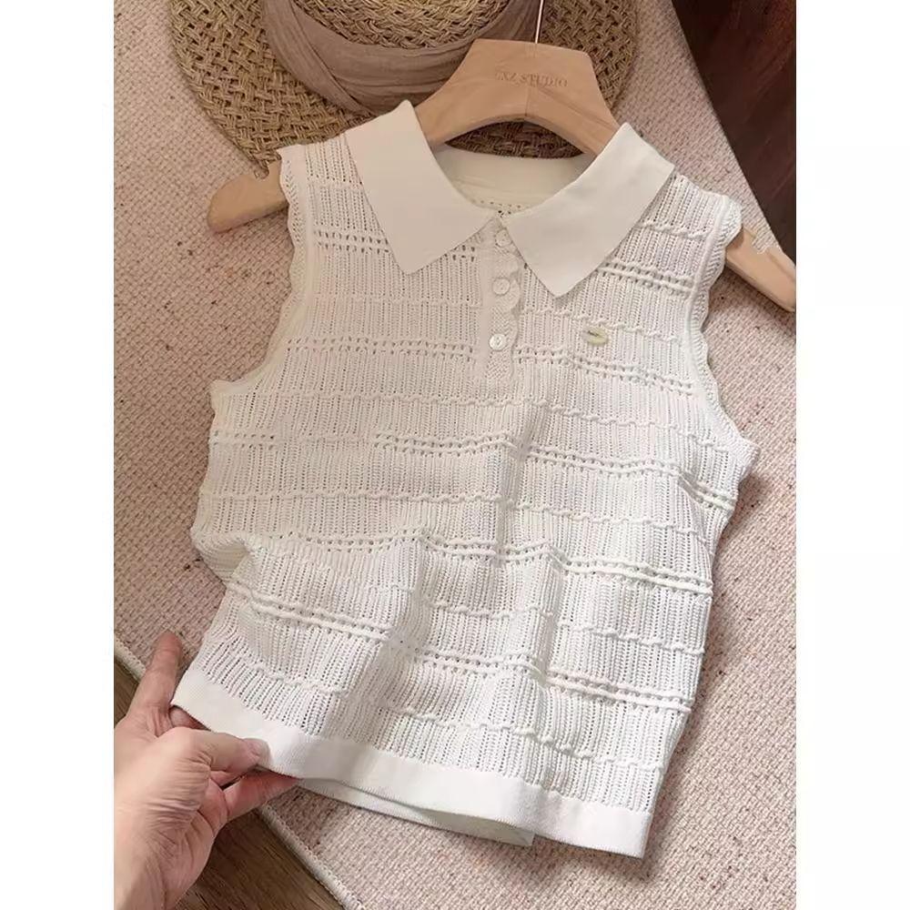 [Khuyến mãi trong thời gian có hạn] Áo len dệt kim màu trắng rỗng đi lại mùa hè Áo len dệt kim không tay