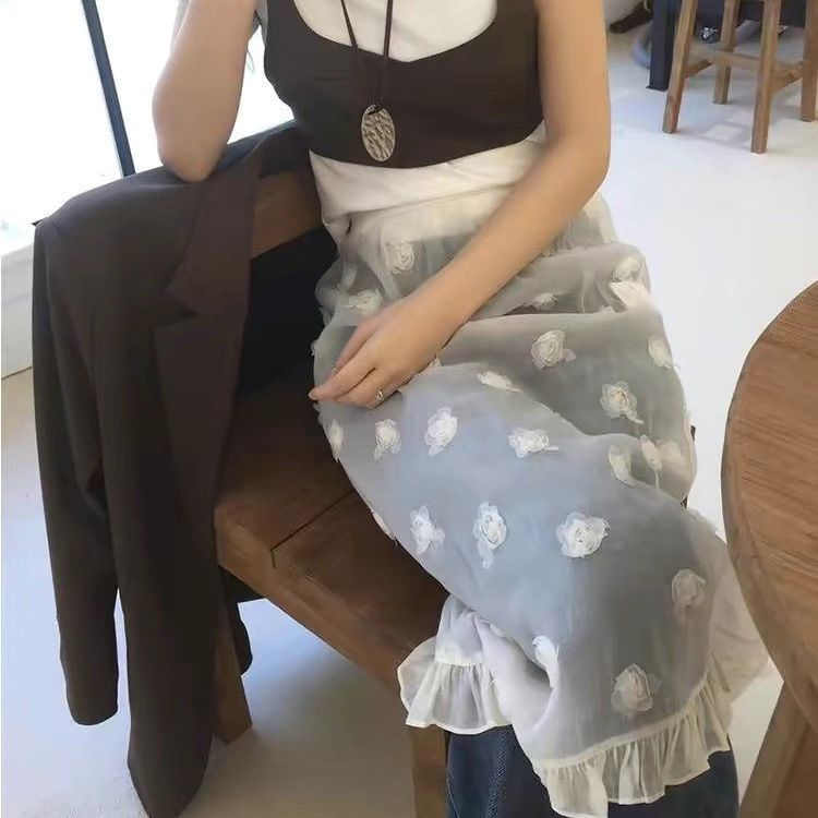 Milyfashion Váy Ren Cao Cấp Niche Phong Cách Mới Ba Chiều Hoa Co Giãn Eo Mông Rèm Quần Áo Nữ
