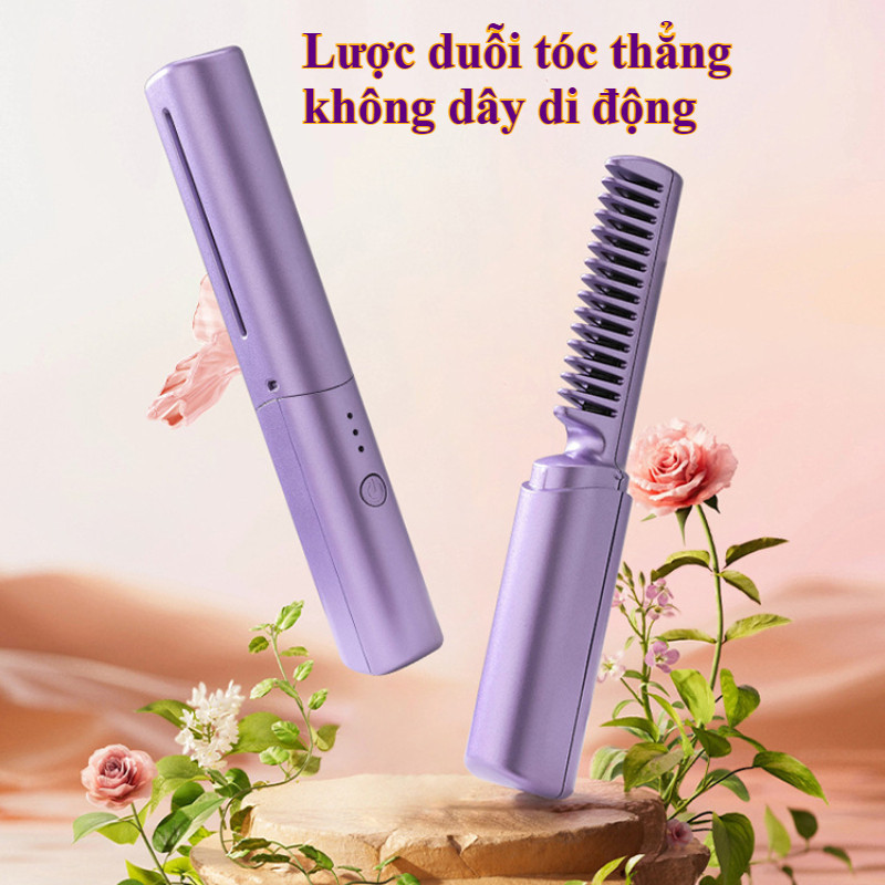 Lược duỗi tóc chạy điện không dây ion âm di động, có thể sạc lại, dễ mang theo, bảo vệ tóc và giảm hư tổn