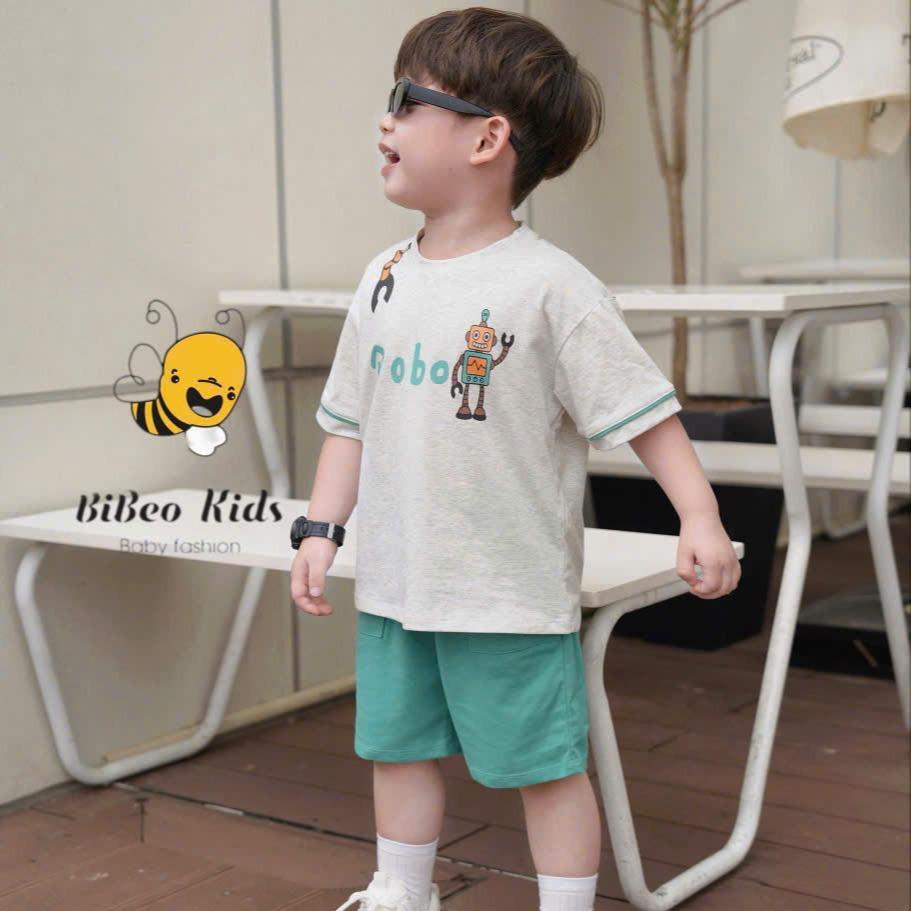Bộ quần áo cộc tay IN ROBOT cho bé trai , Quần áo chất COTTON mềm thoải mái cho bé