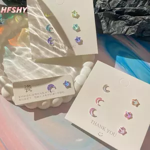 HFSHY Cổ Tích Tuyệt Vời Đầy Màu Sắc Ngôi Sao Mặt Trăng Bông Tai Bộ Nữ Y2K Hồng Tím Trong Suốt Dễ Thương Bông Tai Trang Sức Quà Tặng VN
