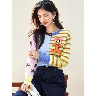 Áo Khoác Nữ Cao Cấp Mùa Thu Với Họa Tiết Động Vật Nhỏ Sọc Dệt Kim