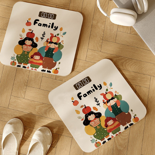Cân Điện Tử Mini Siêu Nhỏ Gọn Họa Tiết Dễ Thương - Cân Sức Khỏe Mặt Kính Cường Lực, Màn Hình LCD, Đo Chính Xác
