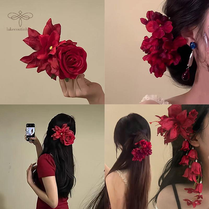 Lu Đỏ Lily Of The Valley Lily sels Kẹp Tóc Cánh Hoa Mỏ Vịt Hairgrip Mô Phỏng Hoa Bé Gái Nữ Mũ Đội Đầu Phụ Kiện tinhj