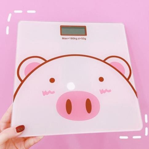 Cân điện tử sức khỏe hình heo hồng, mặt kính cường lực, cảm biến 4 điểm, kết nối bluetooth