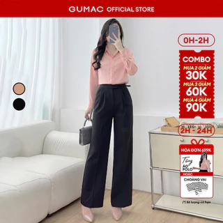 Quần tây nữ GUMAC ống suông kiểu thắt dây nơ dài 100cm lưng cao có túi  LQF1012