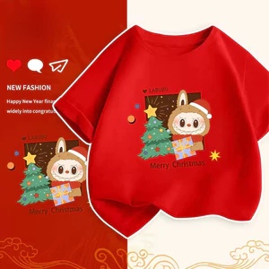 "COD (Hồ Chí Minh)DREAMY BABY "Áo thun Giáng sinh Chúc mừng năm mới & Chúc mừng Giáng sinh Mẫu đáng yêu Labubu Vải bông